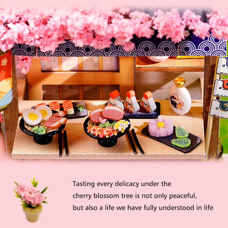 Coffee Store Wooden Mini Doll Houses Miniature 3D Puzzle Assembly Building Kits With Furniture LED Dollhouse Toys For Kid Gifts