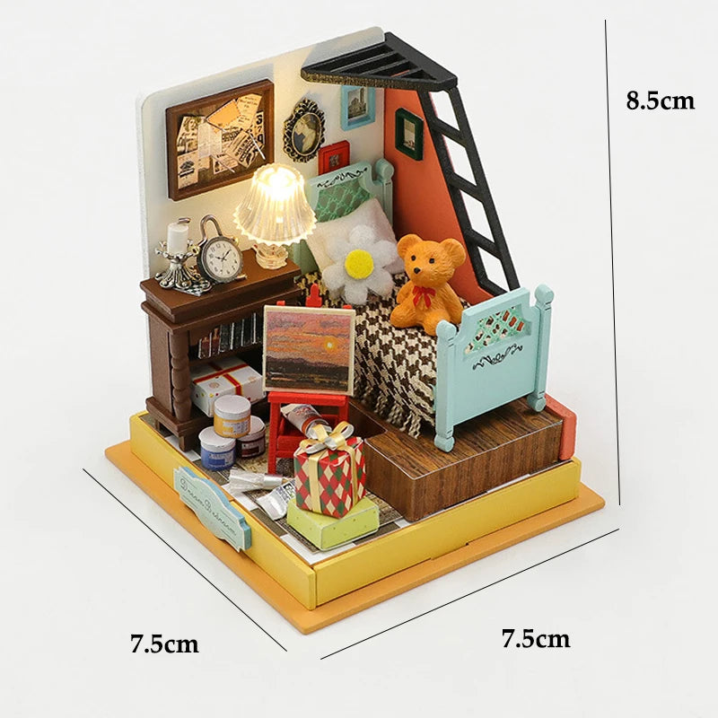 Coffee Store Wooden Mini Doll Houses Miniature 3D Puzzle Assembly Building Kits With Furniture LED Dollhouse Toys For Kid Gifts